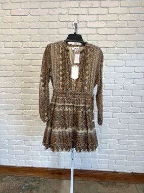 Omka Brown Paisley Smocked-Waist Mini Dress - Omika Irma Mini Dress in Almond